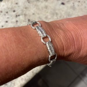 Diamond simulated silver adjustable bracelet